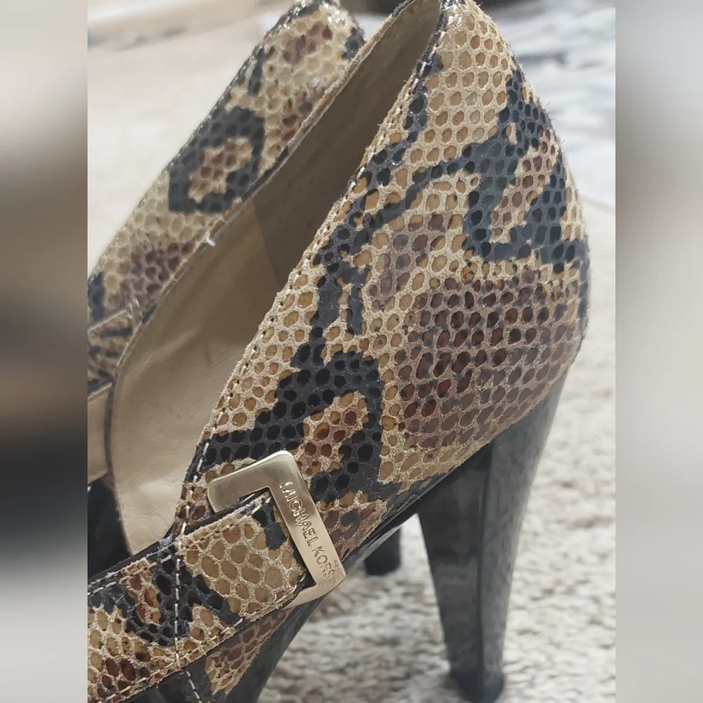 Michael Kors Strappy Brown Black Python Print Heels Leather High Heel Size 9.5M - Picture 9 of 14